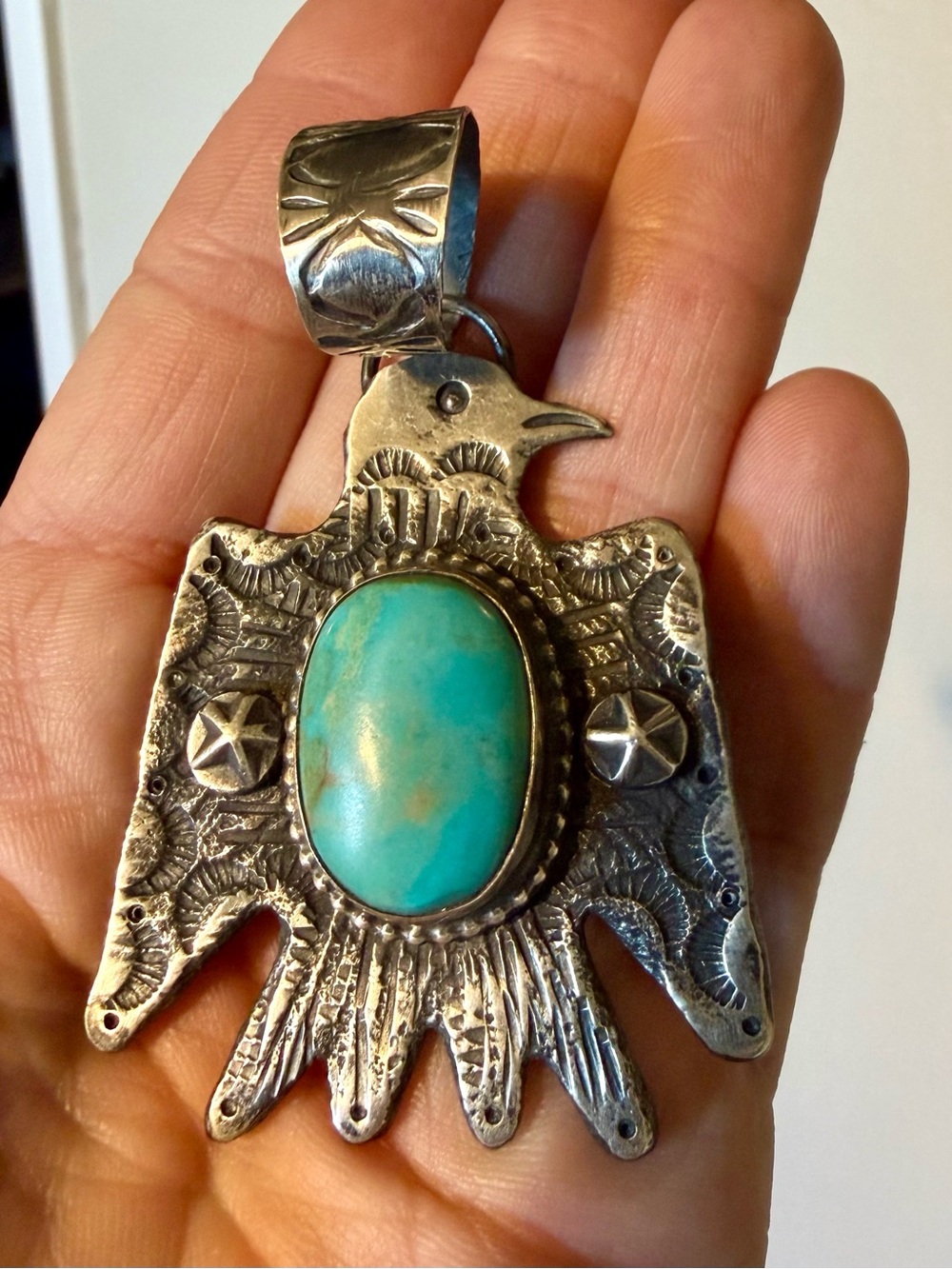 Large Kingman Turquoise Thunderbird Pendant